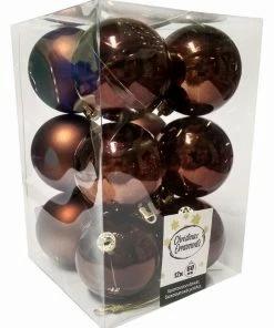 Χριστουγεννιάτικες Μπάλες Πλαστικές Σετ 12 Τεμαχίων Καφέ 6 Εκ. (04.TB-6012/BR)