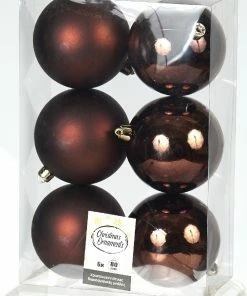 Χριστουγεννιάτικες Μπάλες Πλαστικές Σετ 6 Τεμαχίων Καφέ 8 εκ. (04.TB-8006/BR)