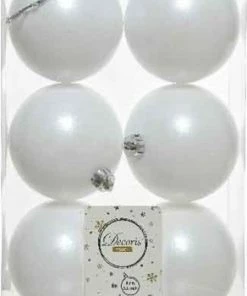 Χριστουγεννιάτικες Μπάλες Πλαστικές Σετ 6 Τεμαχίων Λευκές 8 εκ. (04.TB-8006/W)