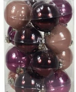 Χριστουγεννιάτικες Μπάλες Γυάλινες Σετ 16 Τεμαχίων Ροζ – Φούξια – Βυσσινί 8 εκ. (GLB-8016/ROSE)