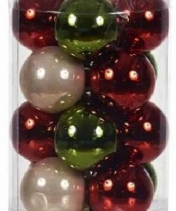 Χριστουγεννιάτικες Μπάλες Γυάλινες Σετ 16 Τεμαχίων Κόκκινο-Πράσινο-Σαμπανι 8 εκ. (GLB-8016/RGR)