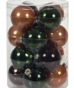 Χριστουγεννιάτικες Μπάλες Γυάλινες Σετ 16 Τεμαχίων Πράσινο – Καφέ – Χάλκινο 8 Εκ. (GLB-8016/GBO)