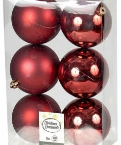 Χριστουγεννιάτικες Μπάλες Πλαστικές Σετ 6 Τεμαχίων Μπορντό 8 εκ. (04.TB-8006/BU)