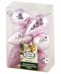 Epam Χριστουγεννιάτικο Κρεμαστό Κουκουνάρι Ροζ 7 εκατοστών σετ 6 τμχ (04.TB-7006/P)