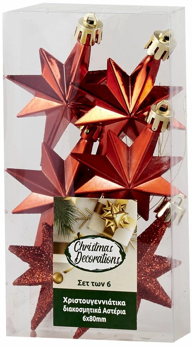 Epam Χριστουγεννιάτικο Κρεμαστό Αστέρι 8 εκ. Σετ 6 Κόκκινο (04.TB-9006/R)