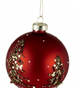 Epam Χριστουγεννιάτικη Μπάλα Γυάλινη Ματ Με Δεντράκι Κόκκινο (GLB-25306)