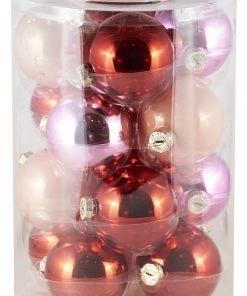 Epam Χριστουγεννιάτικες Μπάλες Γυάλινες Σετ 16 Τεμαχίων Ροζ-Κόκκινο-Πουδρέ 8 εκ. (GLB-8016/BLUSH)