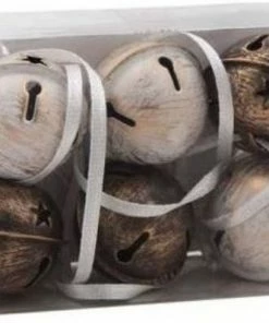 Χριστουγεννιατικα Στολιδια Κουδουνακια Σετ 6 Τεμαχια Λευκο-Χρυσο (4679)