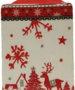 Χριστουγεννιατικη Κεραμικη Μπισκοτιερα Τετραγωνη – 2 Χρωματα 9X9X18Cm (04.YM1714-2)