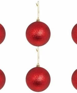 Χριστουγεννιατικη Μπαλα 6Αρα Γκλιτερ Κοκκινη Σετ 6 (53131-1)