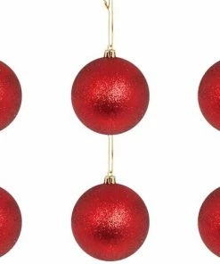 Χριστουγεννιατικη Μπαλα 8Αρα Γκλιτερ Κοκκινη Σετ 6 (53135-1)