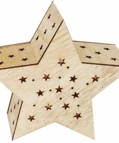 Χριστουγεννιατικο Ξυλινο Αστερι Με Φως 12X12X5.5Εκ. 3Χρωματα (04.ZL17635)