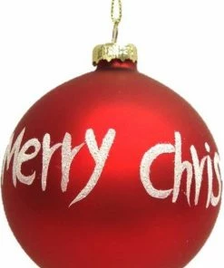 Χριστουγεννιατικη Μπαλα 8Εκ. Γυαλινη Merry Christmas Κοκκινη (04.GLB-0227)