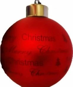 Χριστουγεννιατικη Μπαλα 8Εκ.Γυαλινη Merry Christmas Κοκκινη Ματ Με Led (GLB3059-8R)