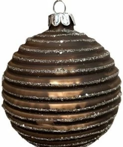 Χριστουγεννιατικη Μπαλα 10 Εκ.Γυαλινη Γκρι Καφε Με Glitter 3 Σχεδια (GLB-5560-10GR)