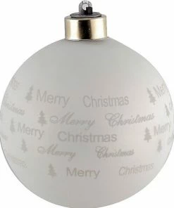 Χριστούγεννα Μπάλα Γυάλινη Mat Με Led Merry Christmas Λευκή 8 εκ. (GLB3059-8W)