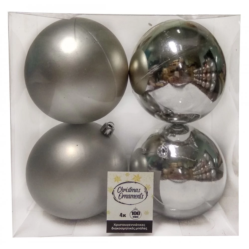 Χριστουγεννιάτικες Μπάλες Πλαστικές Ασημί 10αρες Σετ 4 τμχ (04.TB-10004/S)