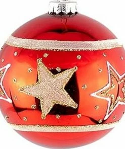 Χριστουγεννιάτικη Μπάλα Γυάλινη Κόκκινη Με Χρυσά Αστέρια 8 εκ. (04.GLB5183)